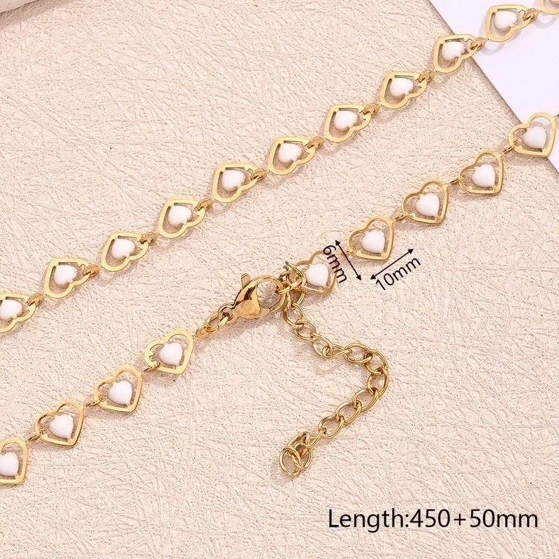 Sweet Minimalist Double Heart Heart Shape 304 Stainless Steel 18K Gold Plated Polishing Enamel Plating Necklace