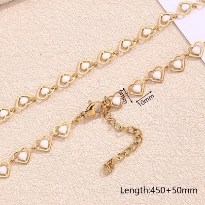 Sweet Minimalist Double Heart Heart Shape 304 Stainless Steel 18K Gold Plated Polishing Enamel Plating Necklace