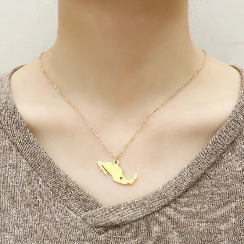 304 Stainless Steel 18K Gold Plated Casual Minimalist Map Heart Shape Pendant Necklace