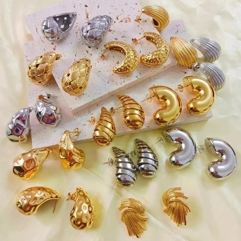 1 Pair IG Style Minimalist C Shape Water Droplets Stainless Steel 18K Gold Plated Ear Studs