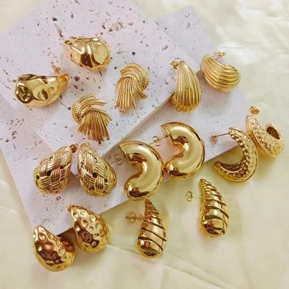 1 Pair IG Style Minimalist C Shape Water Droplets Stainless Steel 18K Gold Plated Ear Studs