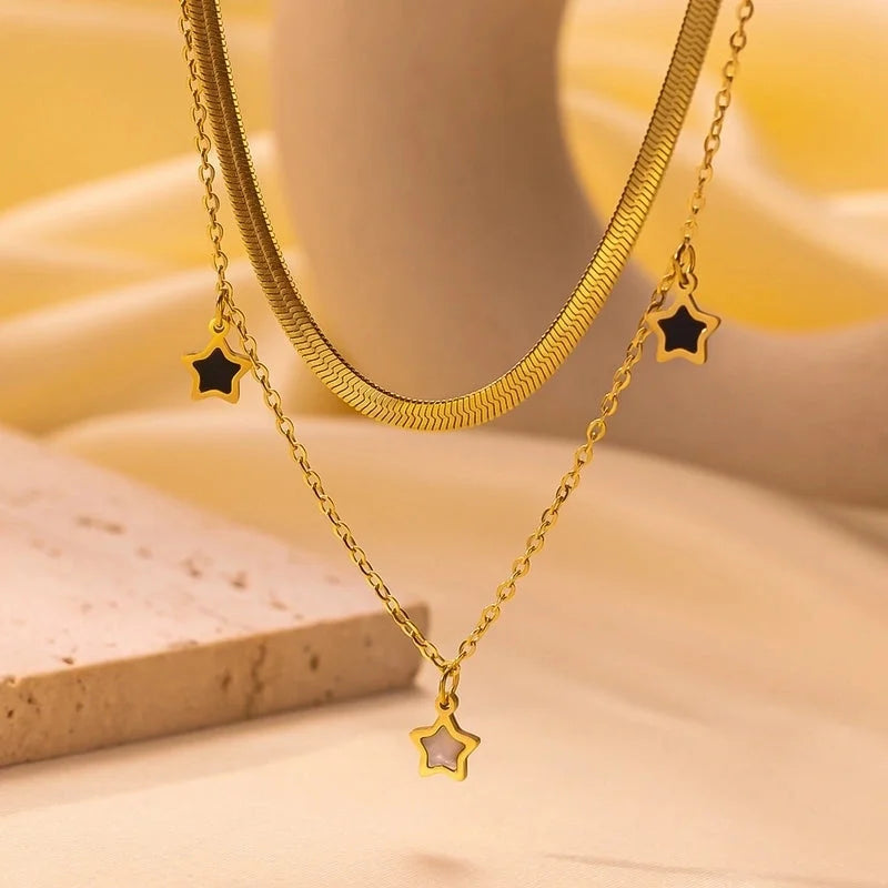 Minimalist Geometric Heart Shape Titanium Steel Shell Zircon 18K Gold Plated Inlay Layered Necklaces Necklace