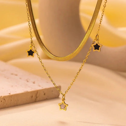 Minimalist Geometric Heart Shape Titanium Steel Shell Zircon 18K Gold Plated Inlay Layered Necklaces Necklace