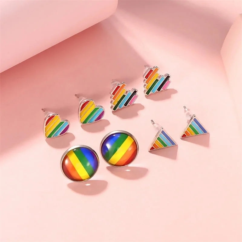 1 Pair IG Style Modern Style Korean Style Triangle Rainbow Heart Shape Enamel Plating Alloy Gold Plated Silver Plated Ear Studs