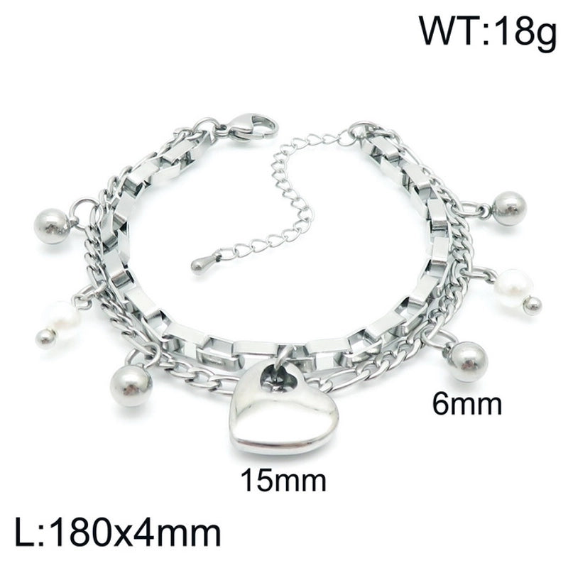 Minimalist Heart Shape Stainless Steel 18K Gold Plated Bracelets In Bulk