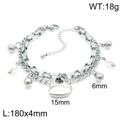 Minimalist Heart Shape Stainless Steel 18K Gold Plated Bracelets In Bulk