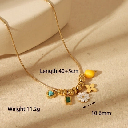 Minimalist Commute Red Heart Flower Bee 304 Stainless Steel Artificial Pearls 18K Gold Plated Epoxy Plating Inlay Pendant Necklace