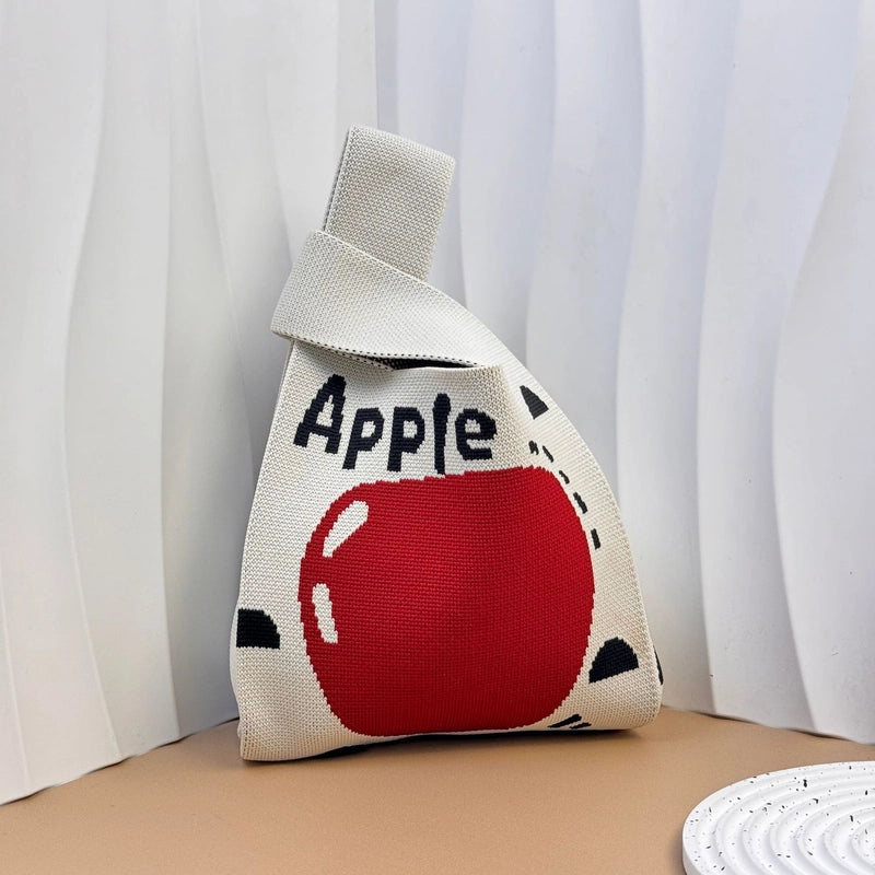 Christmas Apple Knitted Handbag Handbag Gift Bag Handheld Casual Tote Bag Lunch Box Bag Mobile Phone Bag