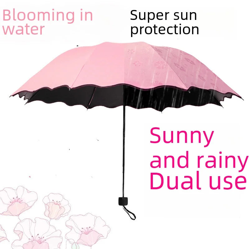 Water Flowering Umbrella Manufacturers Folding Advertising Gift Umbrellas Black Rubber Rain And Shine Dual-use Three-fold Sun Umbrella