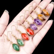 1 Pair Vintage Style Classic Style Geometric Polishing Artificial Crystal Semi-precious Stone Tiger Eye Drop Earrings