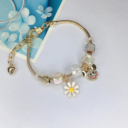 Cute Minimalist Dolphin Heart Shape Flower Stainless Steel Alloy Resin Rhinestones Bangle In Bulk