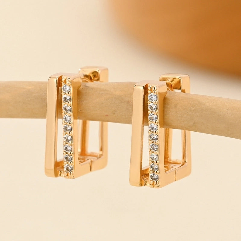 1 Pair Minimalist Solid Color Copper Zircon Earrings