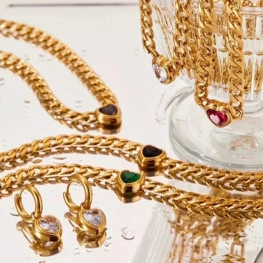 3 Pieces 304 Stainless Steel 16K Gold Plated White Gold Plated Gold Plated Minimalist Inlay Heart Shape Zircon Bracelets Earrings Necklace