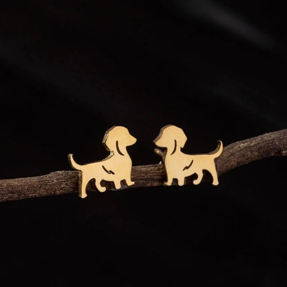 1 Pair Cute Minimalist Dog Polishing 304 Stainless Steel 18K Gold Plated Ear Studs