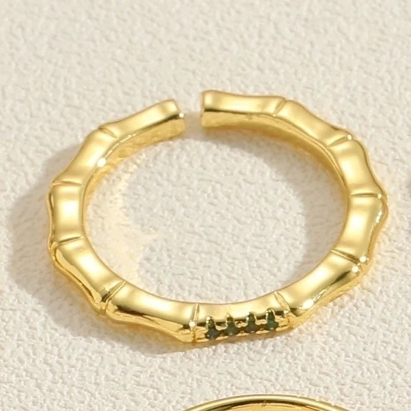 Elegant Minimalist Water Droplets Copper Plating Inlay Zircon 14k Gold Plated Open Rings