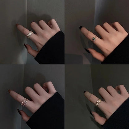 Fashion Leaf Flower Bow Knot Copper Plating Inlay Pearl Zircon Open Ring 1 Piece