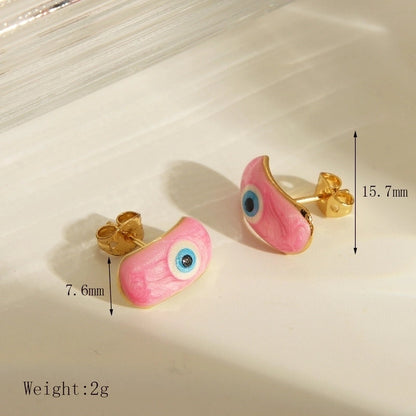 Y2K Sweet Devil's Eye Enamel Copper 18K Gold Plated Ear Studs
