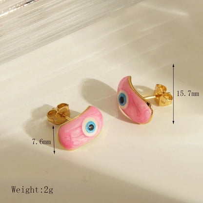 Y2K Sweet Devil's Eye Enamel Copper 18K Gold Plated Ear Studs