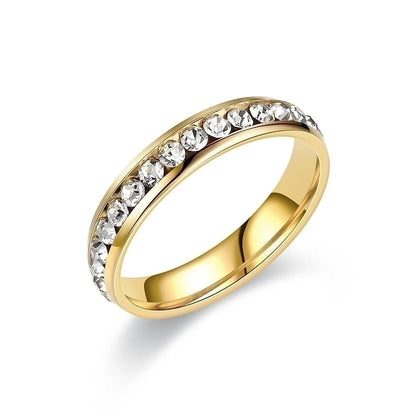 Modern Style Round Titanium Steel Artificial Diamond 18K Gold Plated Inlay Rings