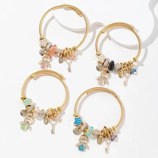 Elegant Lady Angel 304 Stainless Steel Alloy Artificial Crystal Bangle In Bulk