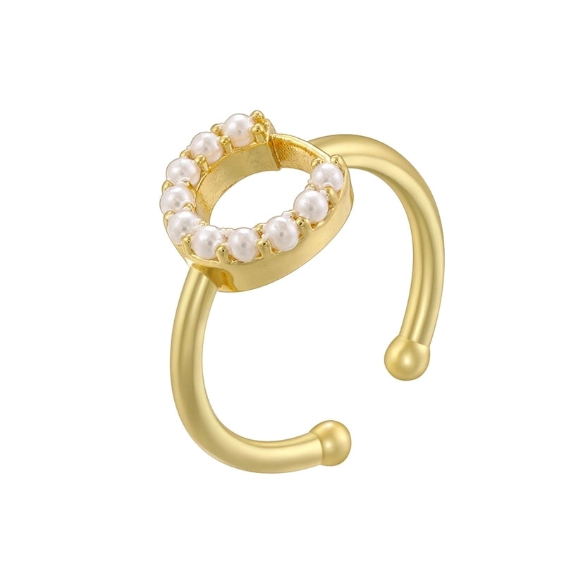 Copper 18K Gold Plated Plating Inlay Letter Artificial Pearls Open Rings