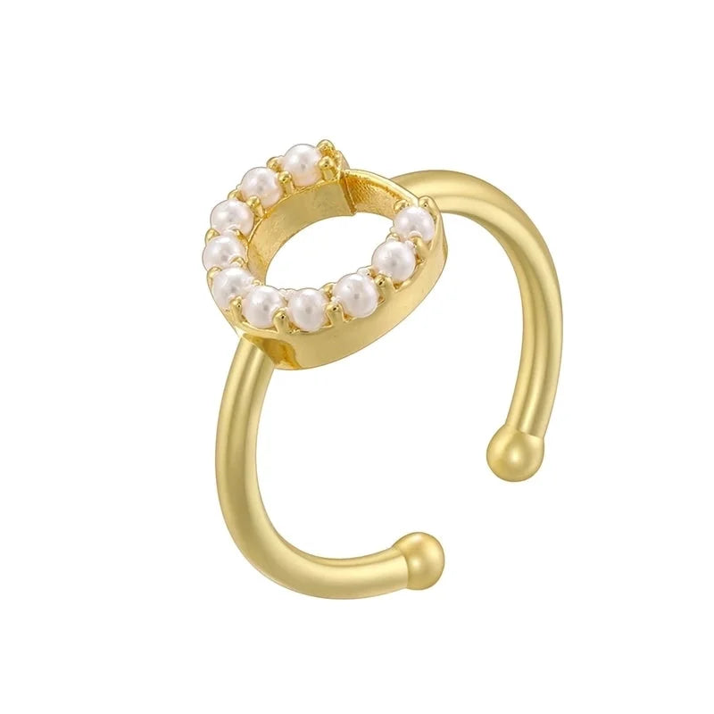 Copper 18K Gold Plated Plating Inlay Letter Artificial Pearls Open Rings