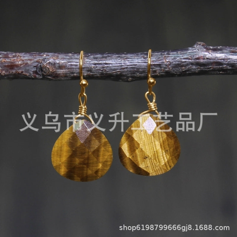1 Pair Classic Style Water Droplets Patchwork Agate Drop Earrings