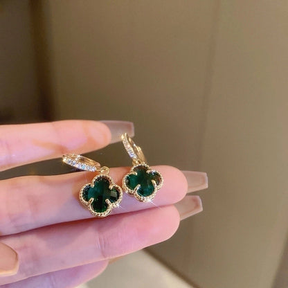 1 Pair Retro Color Block Heart Shape Pleated Inlay Copper Rhinestones Drop Earrings