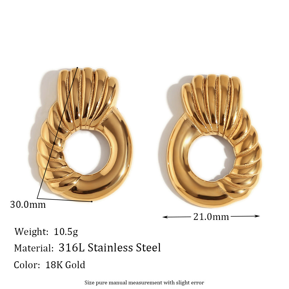 Fashion Circle Geometric Stainless Steel 18K Gold Plated Earrings