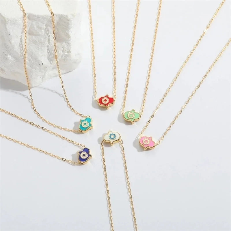 Copper 14K Gold Plated Enamel Pendant Necklace