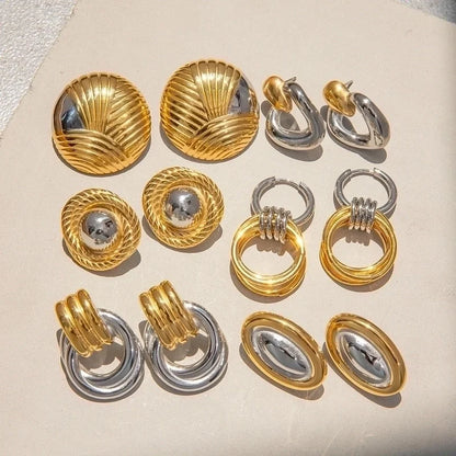 1 Pair Retro Minimalist Classic Style Geometric 304 Stainless Steel 18K Gold Plated Earrings Ear Studs