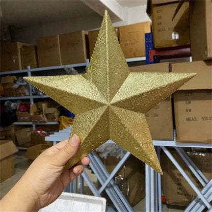 Christmas Stars Christmas Christmas Tree Decorations 23cm Golden Christmas Tree Pendant Five-pointed Star With Gold Powder