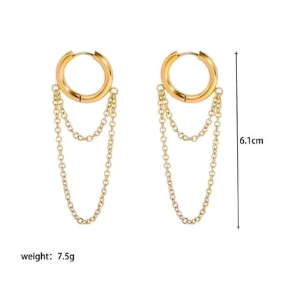 1 Pair Retro French Style Round Tassel Plating 201 Stainless Steel 18K Gold Plated Drop Earrings