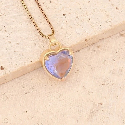 Fashion Heart Shape Stainless Steel Pendant Necklace Gold Plated Artificial Crystal Stainless Steel Necklaces 1 Piece