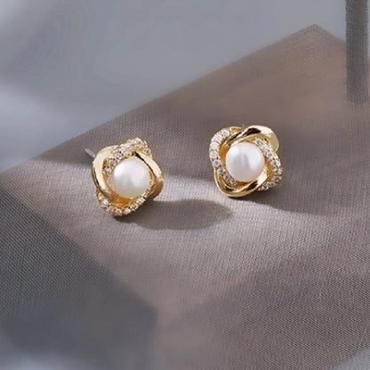 10 Pieces Minimalist Heart Shape Flower Bow Knot Imitation Pearl Alloy Rhinestone Irregular Women\'S Earrings 1 Pair