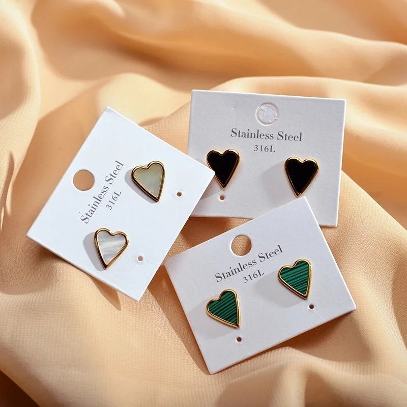 1 Pair Elegant Stripe Heart Shape Plating Inlay Copper Malachite Shell Gold Plated Ear Studs