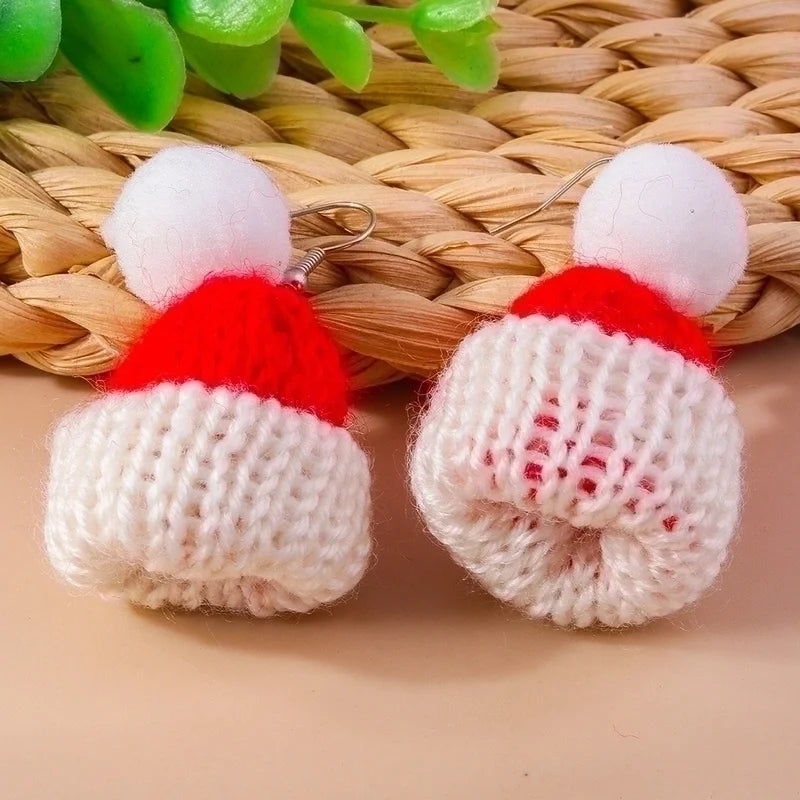1 Pair Cute Christmas Hat Knit Zinc Alloy Drop Earrings