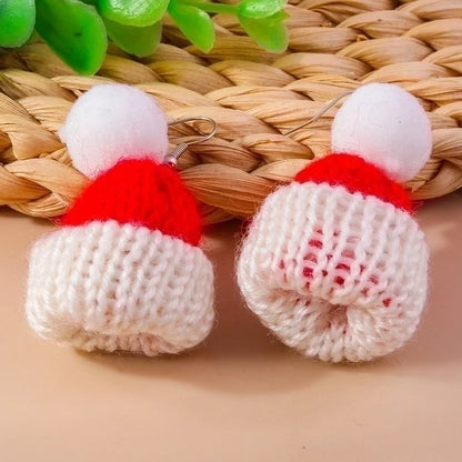 1 Pair Cute Christmas Hat Knit Zinc Alloy Drop Earrings