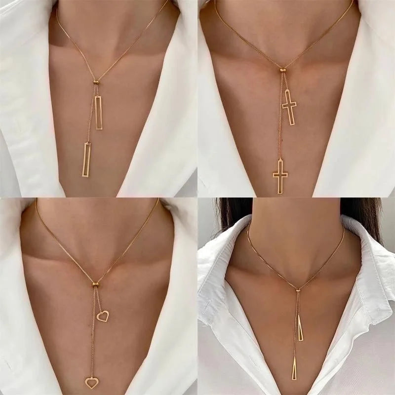 Casual Minimalist Cross Infinity Heart Shape Titanium Steel Copper Plating Hollow Out Inlay Crystal Rhinestones Zircon 18k Gold Plated Gold Plated Silver Plated Pendant Necklace