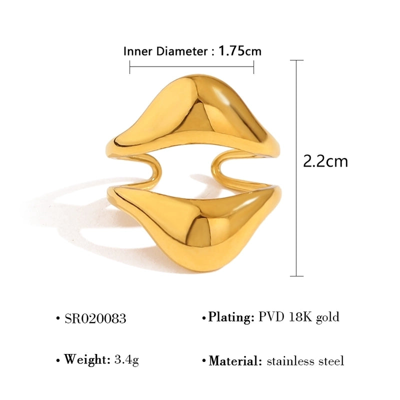 IG Style Vacation French Style Geometric Water Droplets 304 Stainless Steel 18K Gold Plated Open Rings