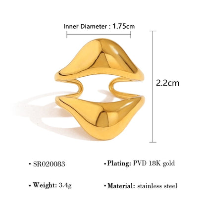 IG Style Vacation French Style Geometric Water Droplets 304 Stainless Steel 18K Gold Plated Open Rings