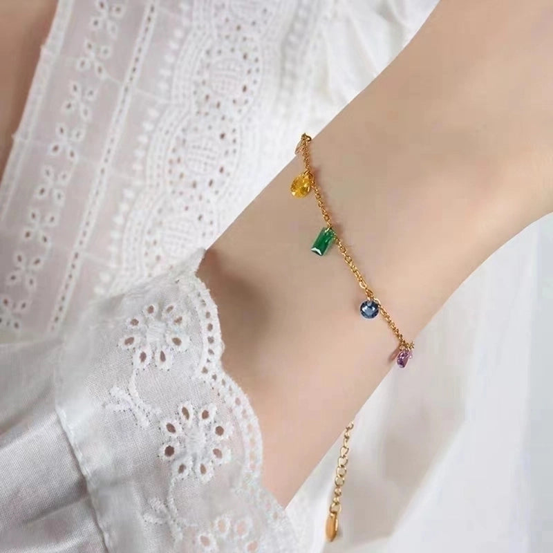 304 Stainless Steel 18K Gold Plated Sweet Inlay Oval Rectangle Artificial Rhinestones Bracelets Necklace