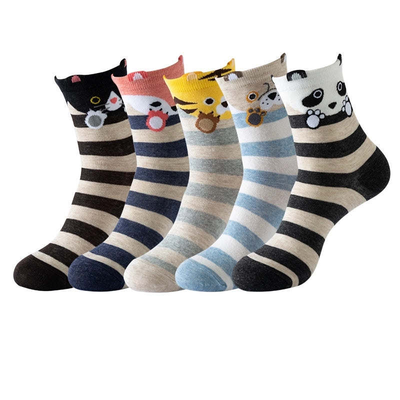 Women's Socks Fun Cat Socks Mid-length Socks Novelty Dog Animal Women's Socks Cotton Socks Cartoon Stockings Yama