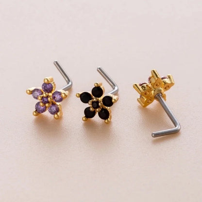 1 Piece Nose Rings & Studs Casual Sweet Korean Style Flower 316L Stainless Steel Copper Inlay Zircon Nose Rings & Studs