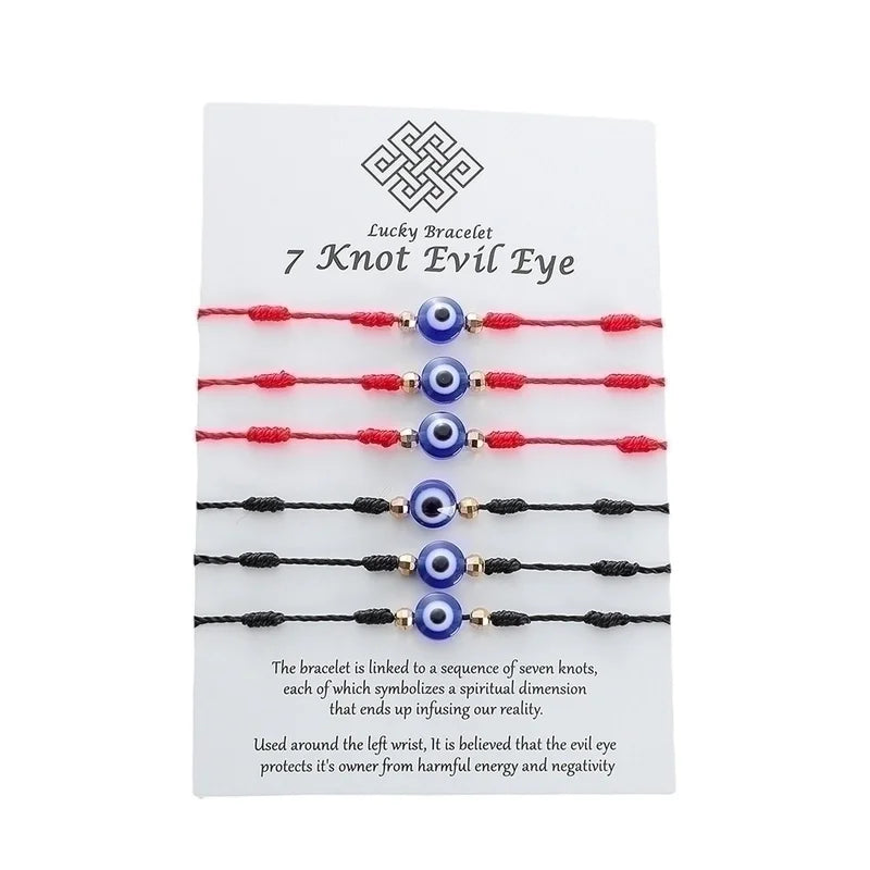 New Demon Eye Bracelet 7 Knot Lucky Red String Card Braided Bracelet 6 Piece Set