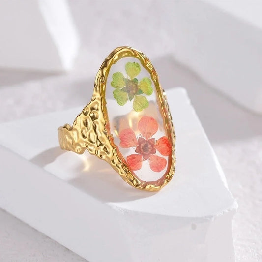 Minimalist Classic Style Flower 304 Stainless Steel Plating Open Rings