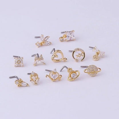Nose Rings & Studs Fashion Bow Knot 316L Stainless Steel Copper Plating Zircon