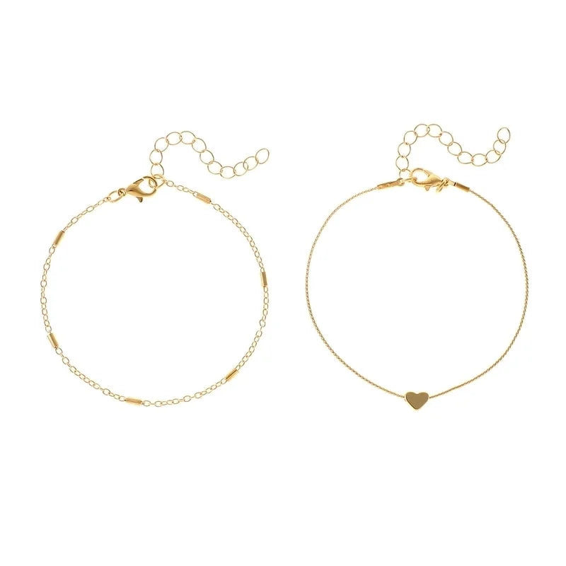 3 Pieces Copper Plating Heart Shape Bracelets Anklet Necklace