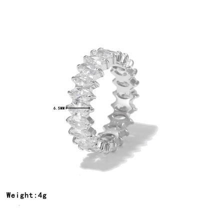 Luxurious Commute Shiny Geometric 304 Stainless Steel Zircon White Gold Plated Gold Plated Hollow Out Inlay Stainless Steel Rings