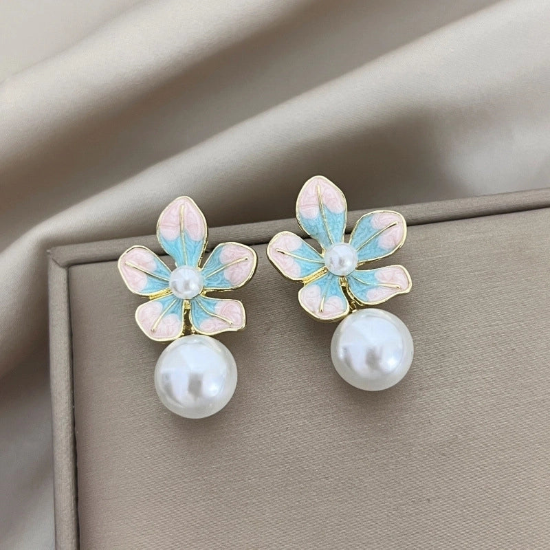 1 Pair Fashion Leaf Flower Bow Knot Imitation Pearl Alloy Rhinestones Earrings